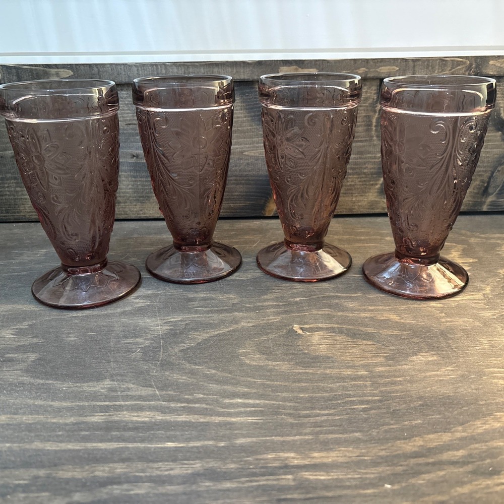 Set Of 4 Tiara Drinking Glasses Pedestal LilacColor VINTAGE